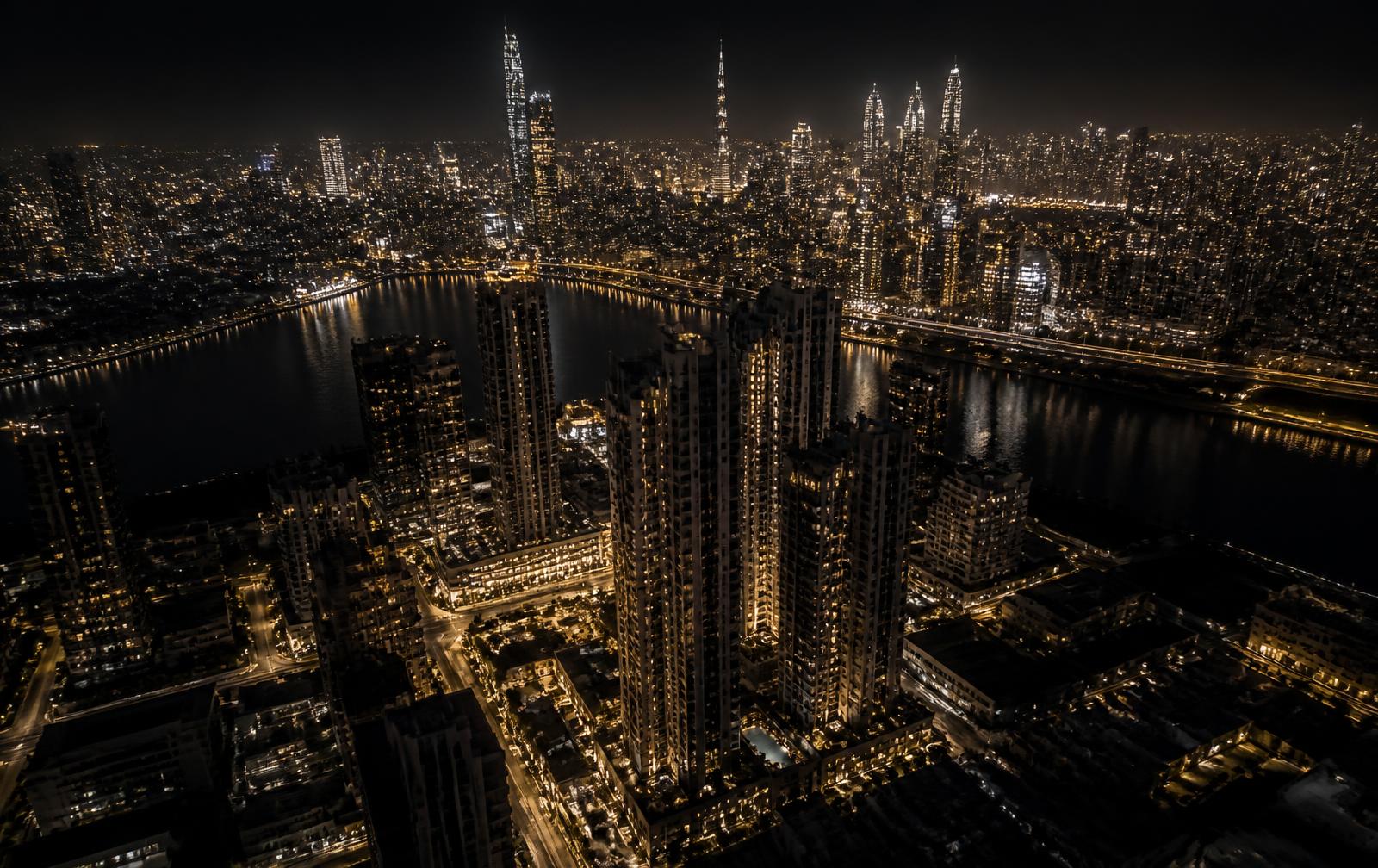 Global city skyline at night