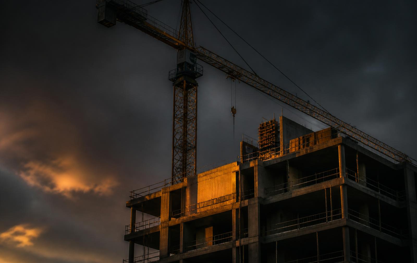 Development under construction at dusk